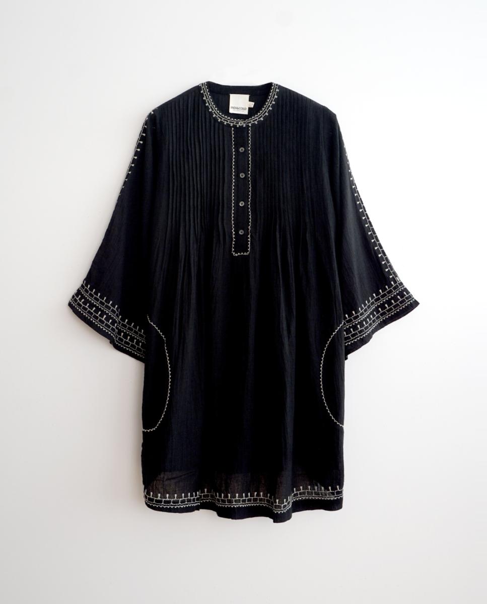 Vestido midi cuello redondo - Indi & Cold - Crudo Negro-4