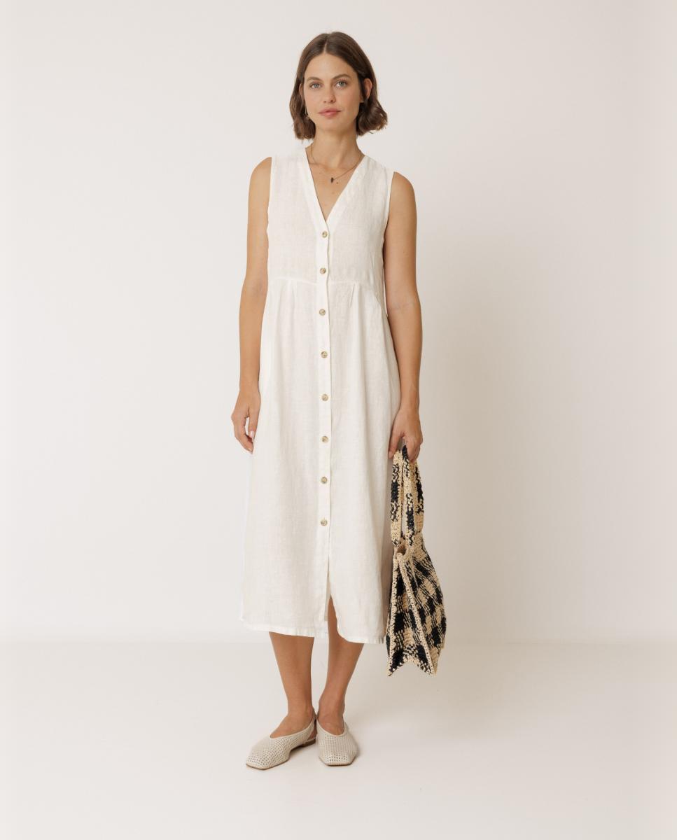 Indi & Cold - Vestido largo escote pico sin mangas.