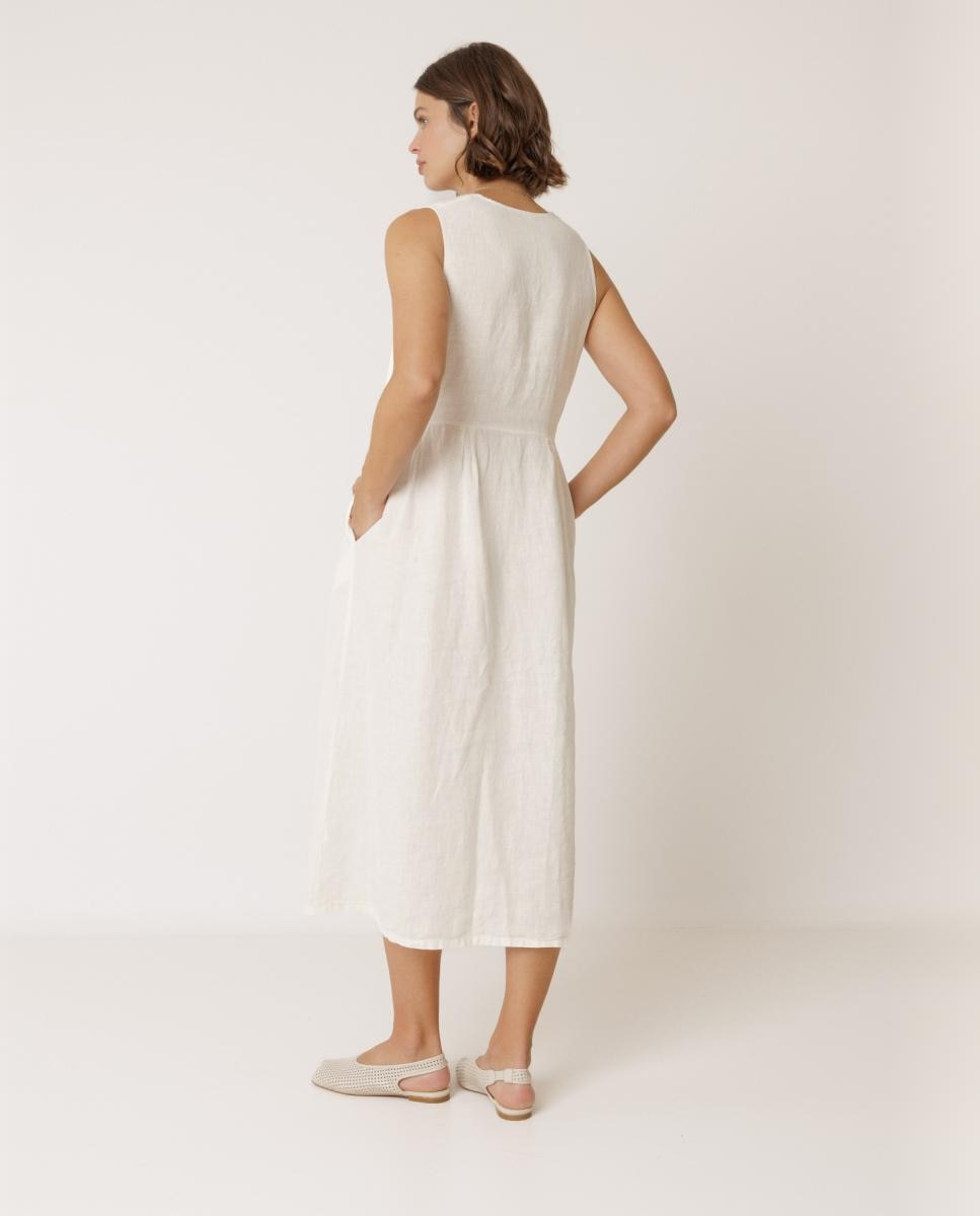 Vestido Comprido de Decote em Bico sem Mangas Cru-2