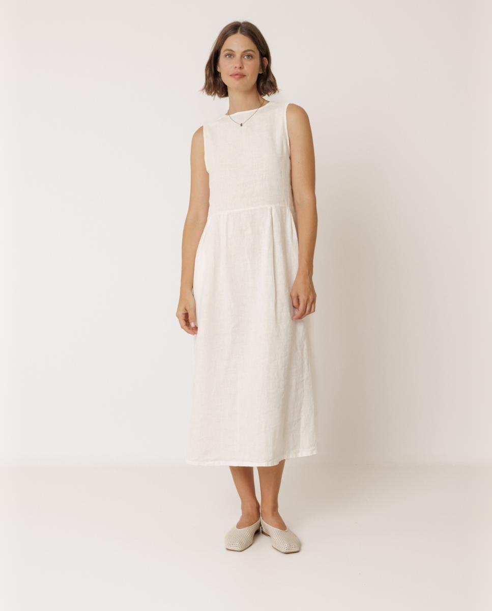 Vestido Comprido de Decote em Bico sem Mangas Cru-3