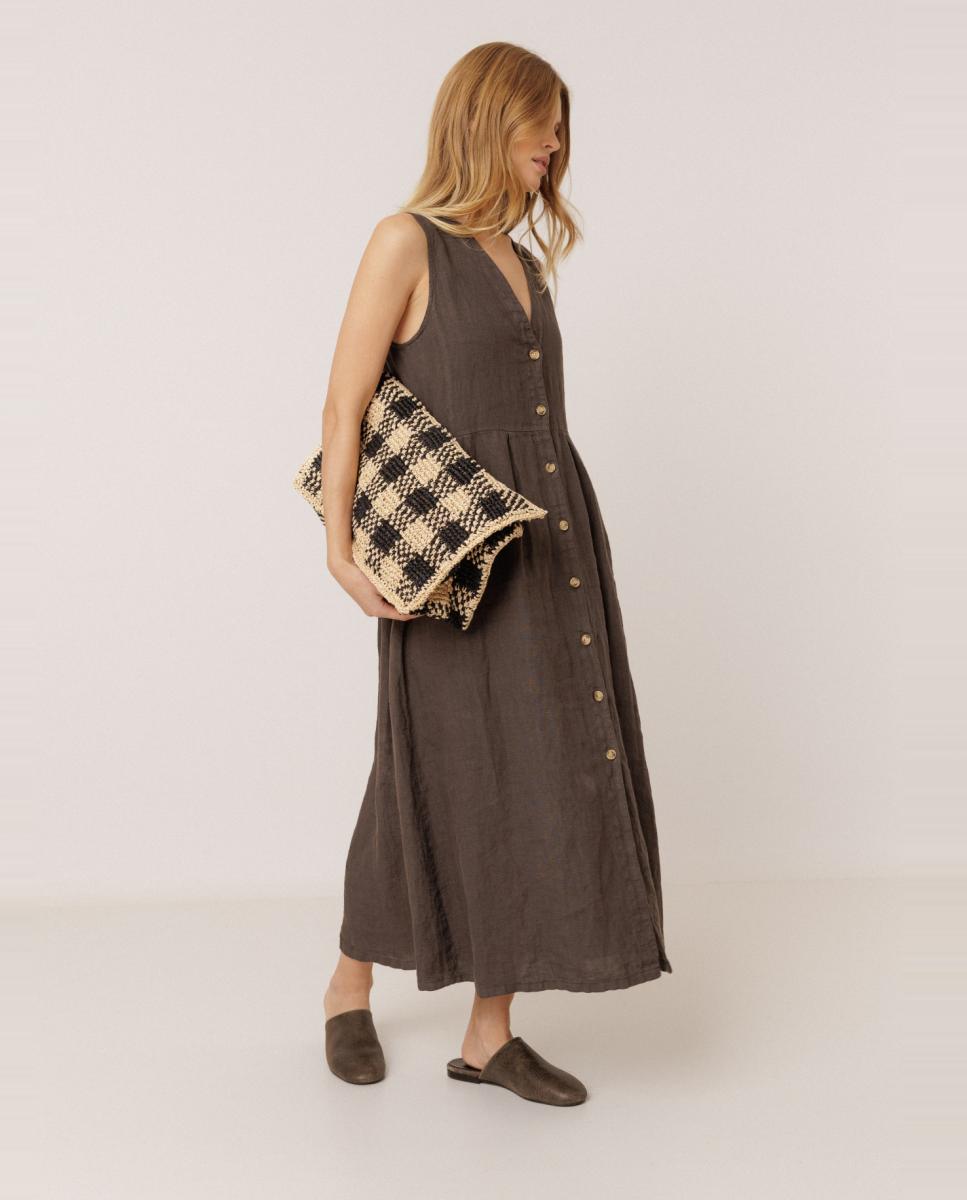 Vestido Comprido de Decote em Bico sem Mangas Preto-2