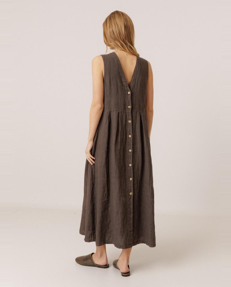 Vestido Comprido de Decote em Bico sem Mangas Preto-3