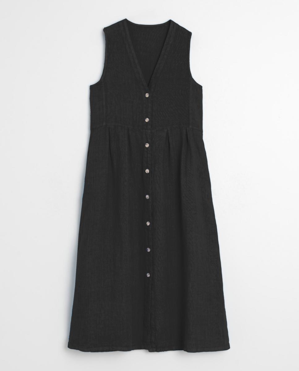 Vestido Comprido de Decote em Bico sem Mangas Preto-4