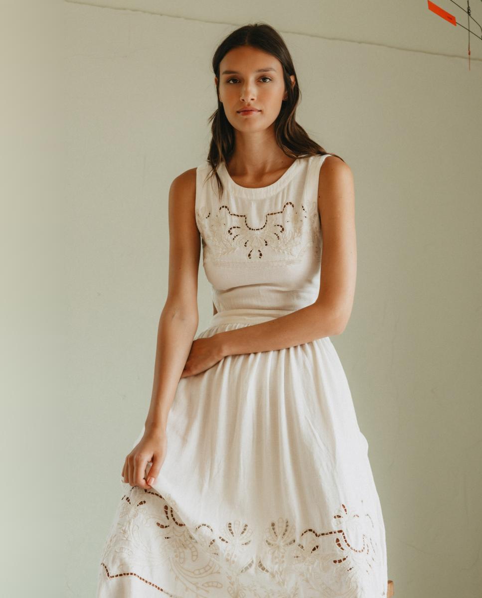 Vestido comprido sem mangas e com decote redondo Cru-3
