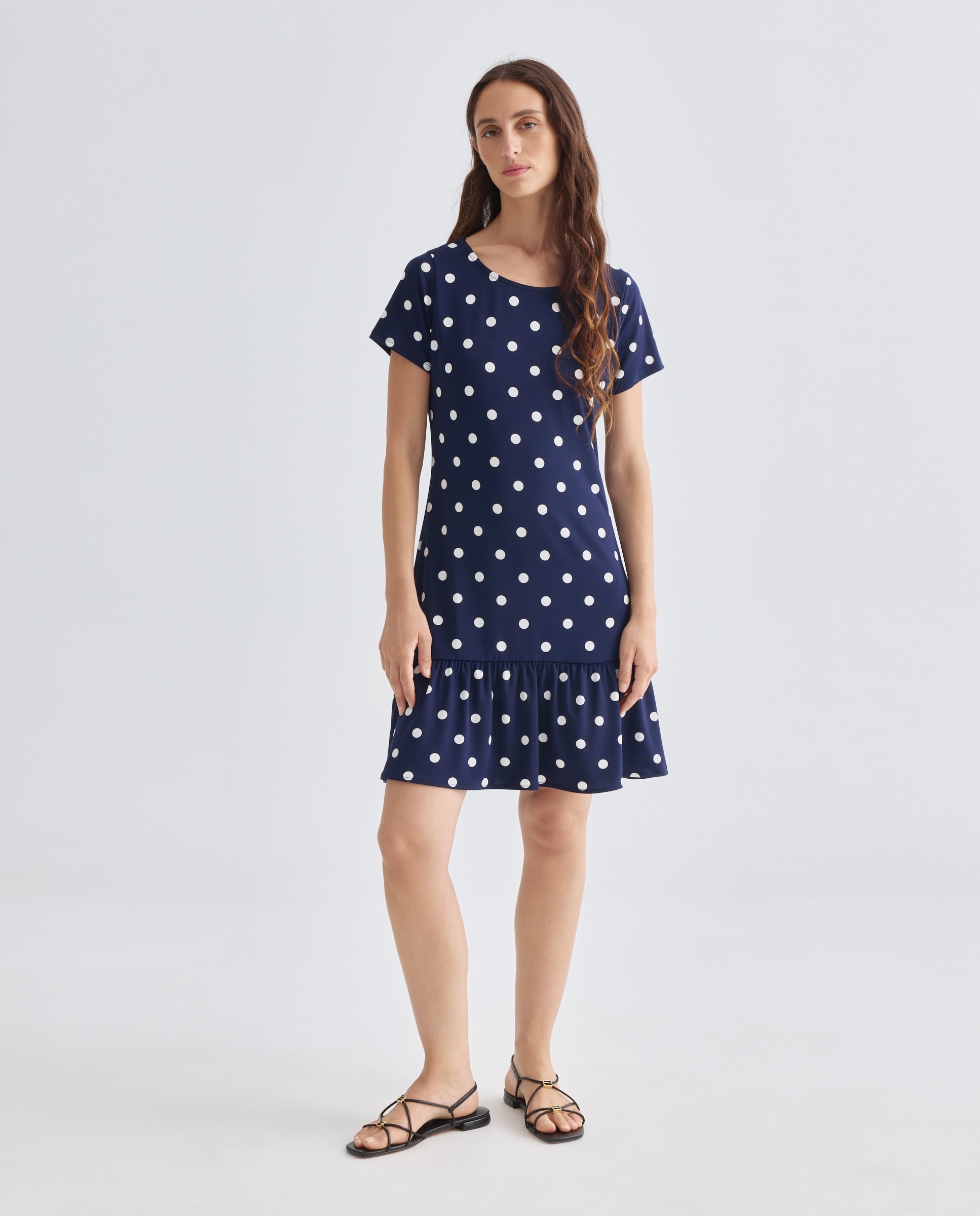 Vestido Estampado com Manga Curta Azul-marinho-1
