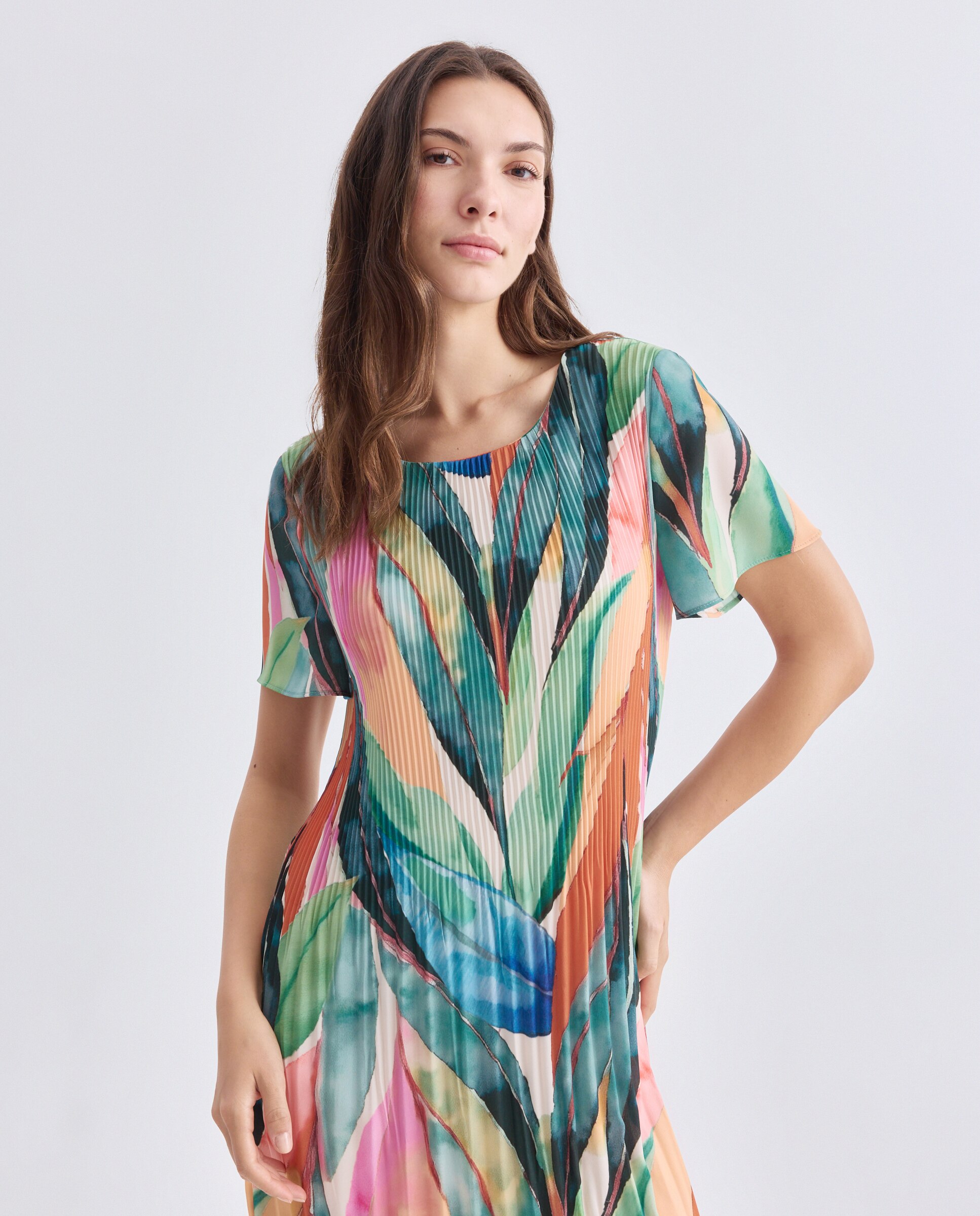 Vestido estampado com manga curta Multicolor-2