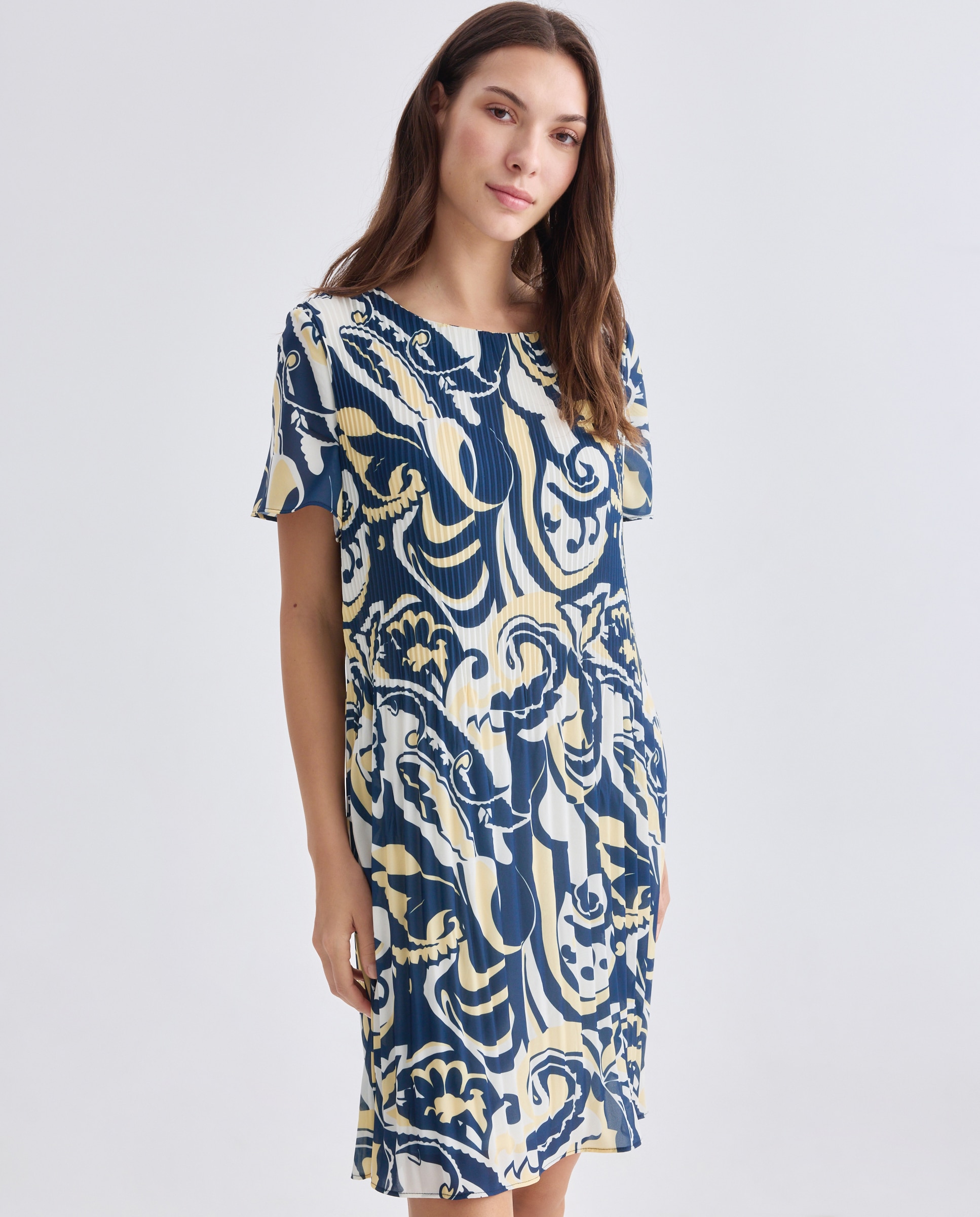 Vestido Estampado com Manga Curta Azul-marinho-1