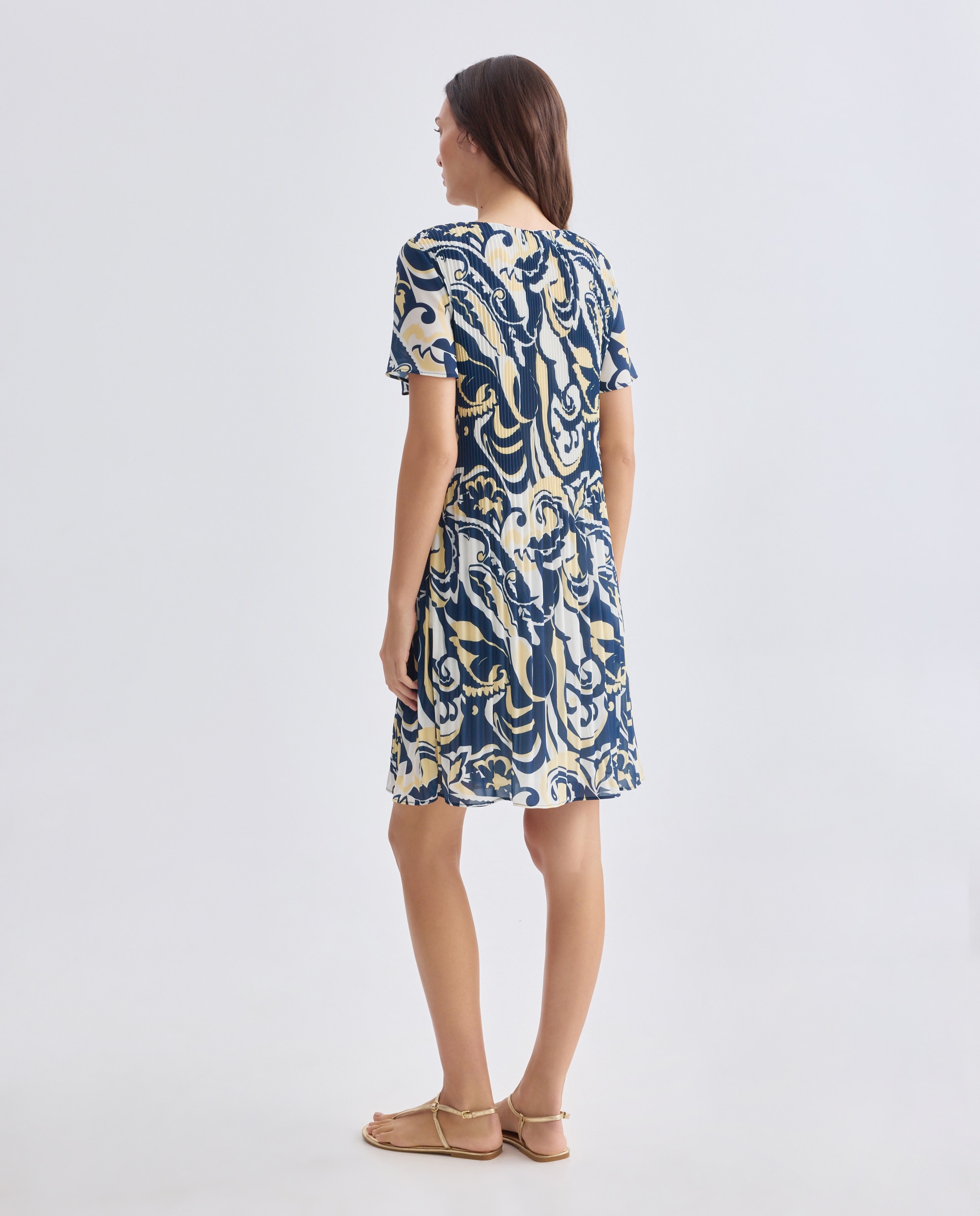 Vestido Estampado com Manga Curta Azul-marinho-3