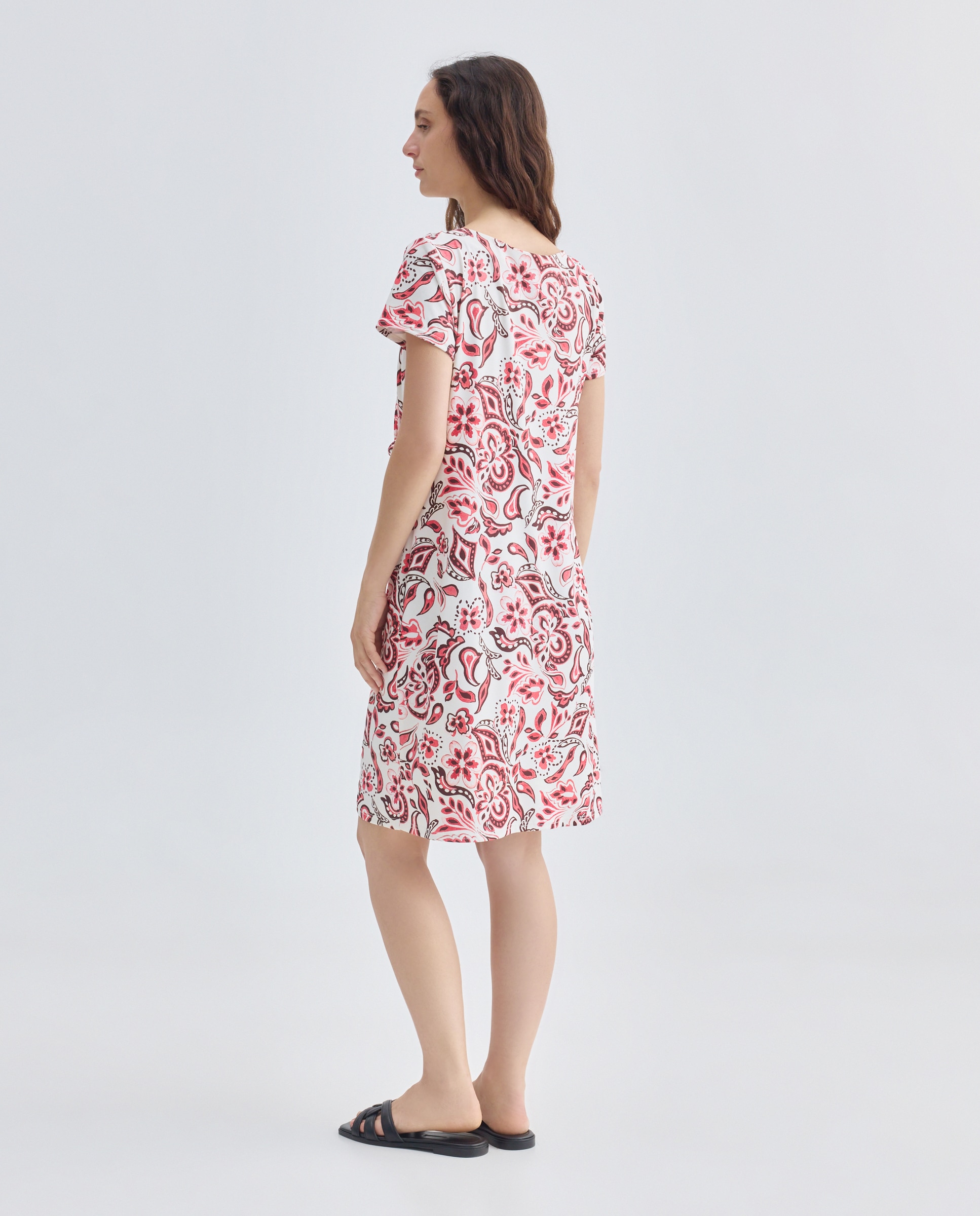 Vestido Estampado com Manga Curta Coral-3