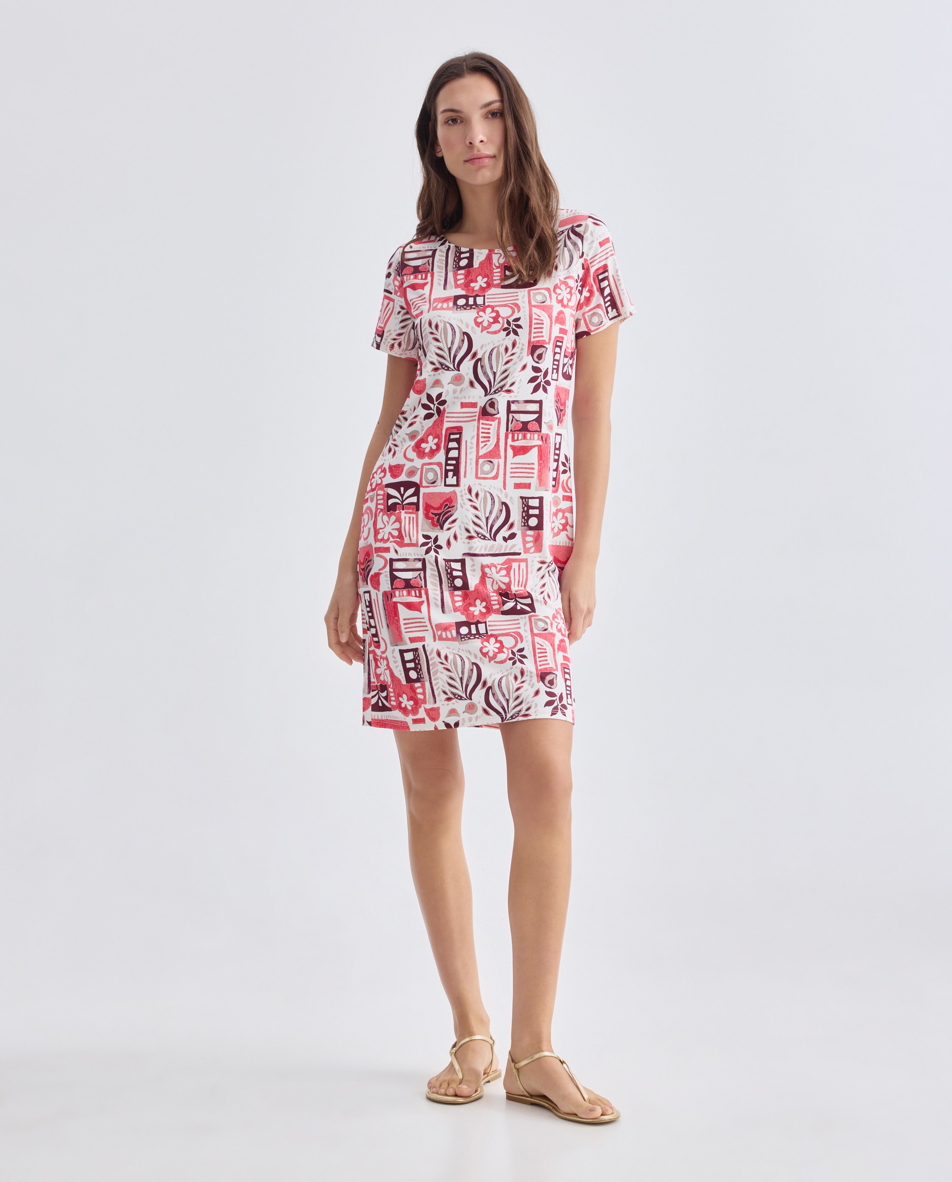 Vestido Estampado com Manga Curta Coral-2