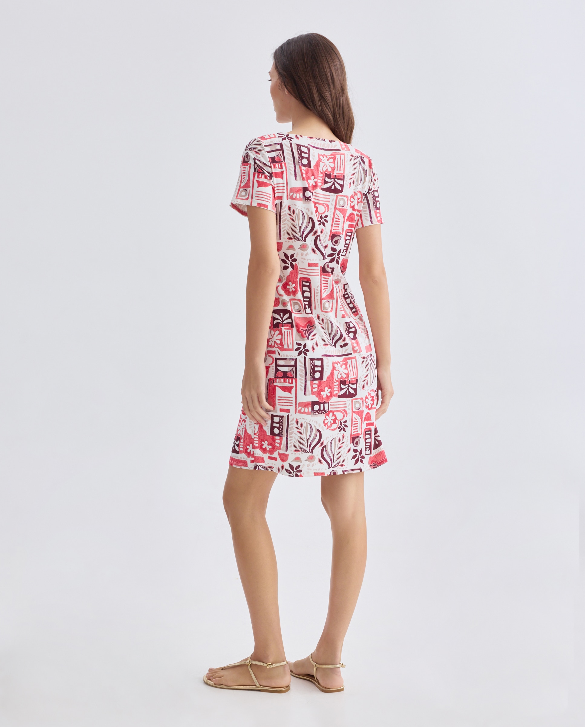 Vestido Estampado com Manga Curta Coral-3