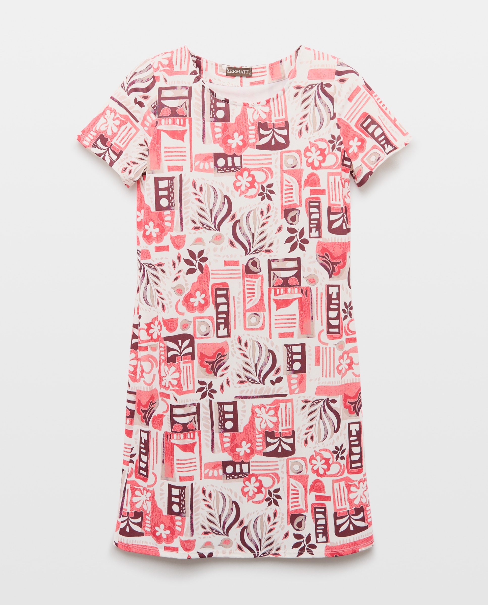 Vestido Estampado com Manga Curta Coral-4