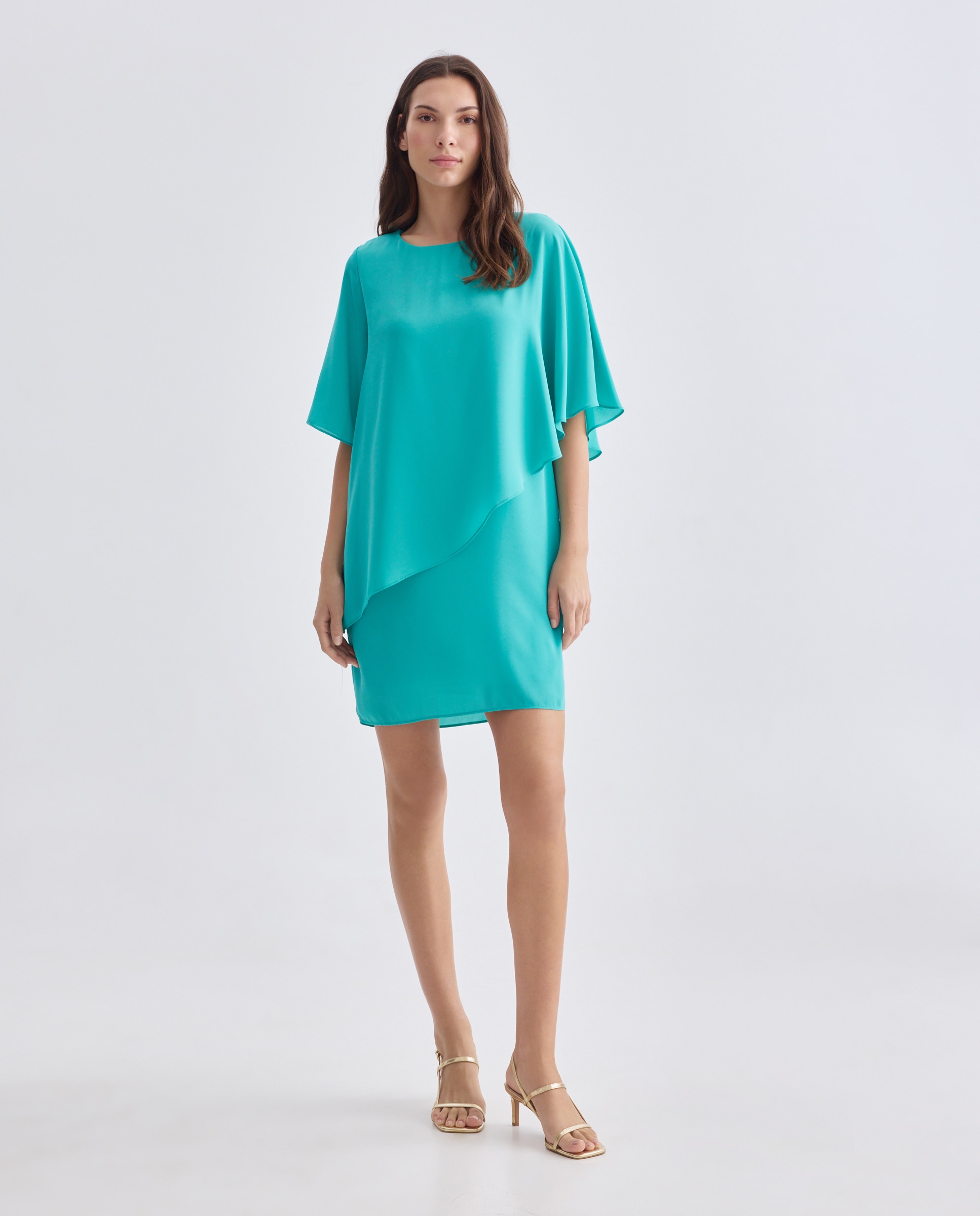 Vestido liso, manga 3/4 Verde-1