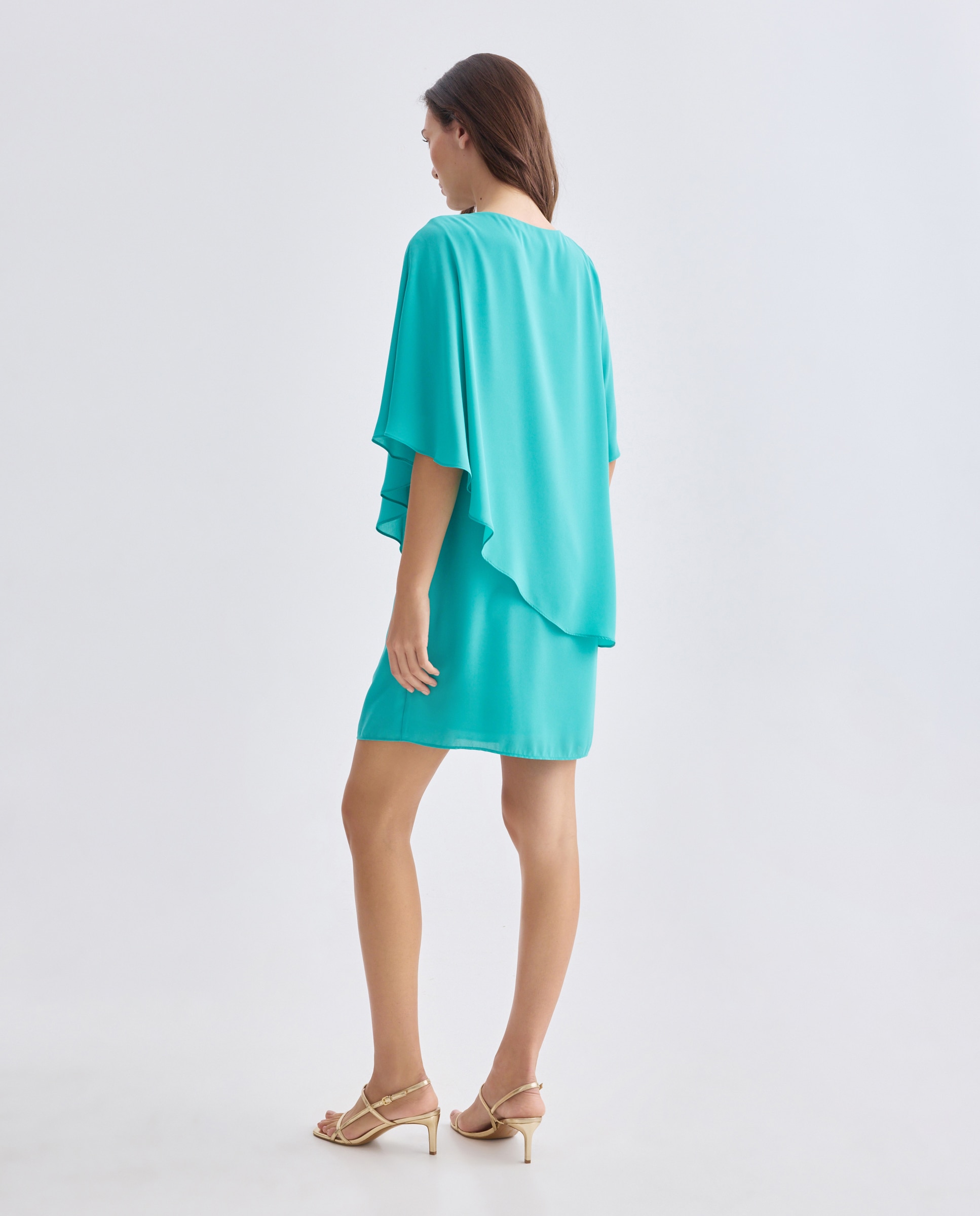 Vestido liso, manga 3/4 Verde-3