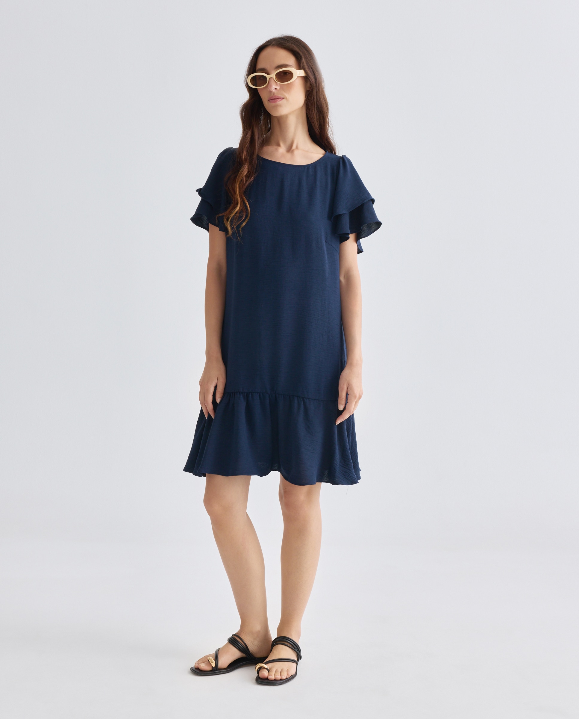 Vestido Liso com Manga Curta Azul-marinho-1