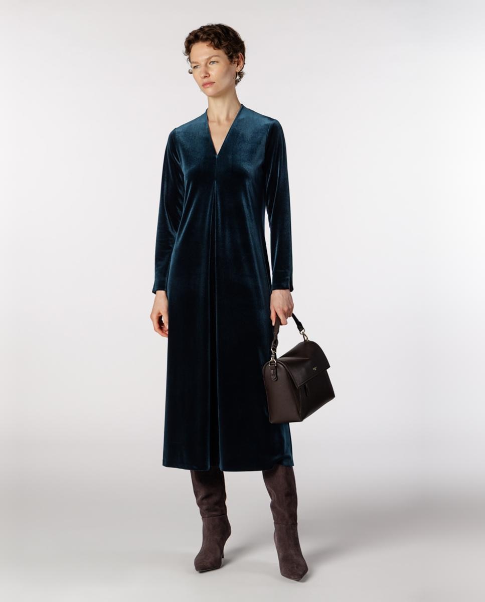 Vestido de terciopelo con pliegue central - Naulover - Verde oscuro Verde oscuro-1