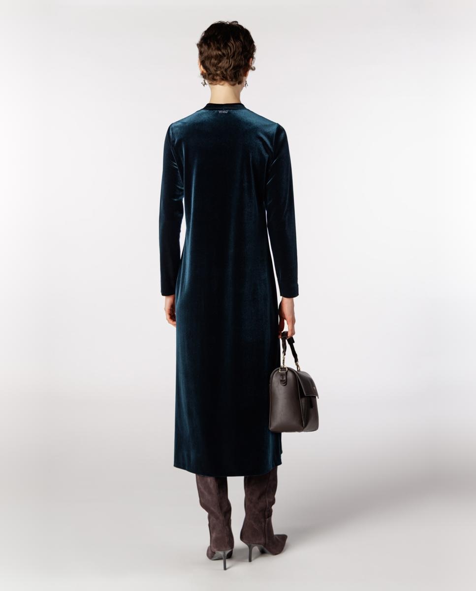 Vestido de terciopelo con pliegue central - Naulover - Verde oscuro Verde oscuro-2