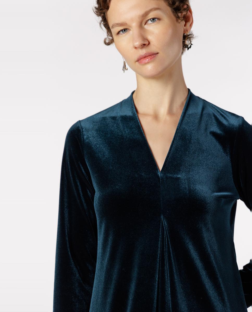 Vestido de terciopelo con pliegue central - Naulover - Verde oscuro Verde oscuro-4