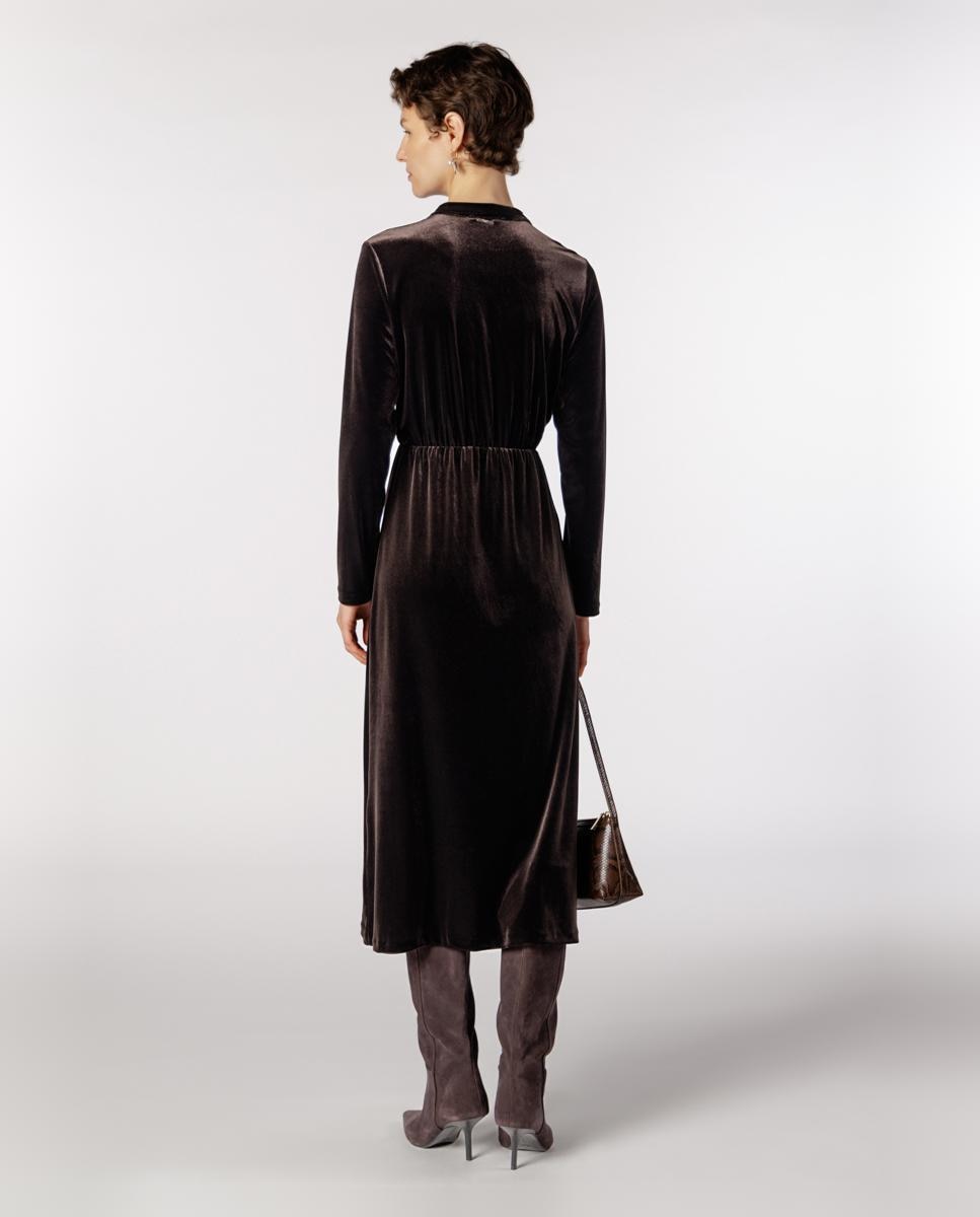 Vestido de terciopelo cruzado. - Naulover - Marrón oscuro Marrón oscuro-2