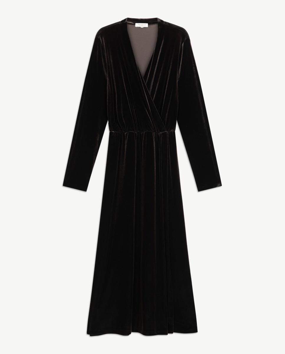 Vestido de terciopelo cruzado. - Naulover - Marrón oscuro Marrón oscuro-4