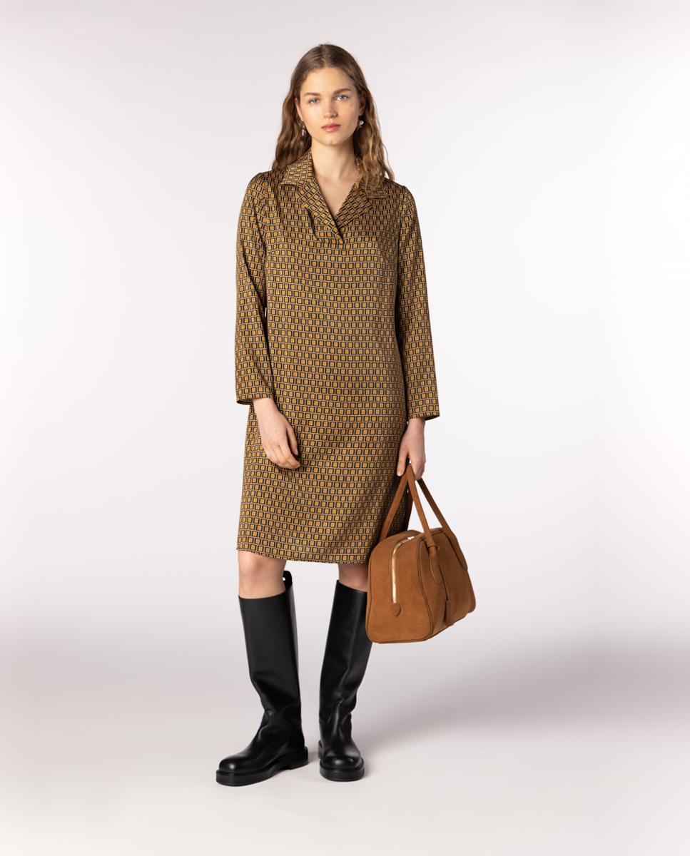 Imagem 0 de Vestido de Sarja de Cetim com Estampado Geométrico