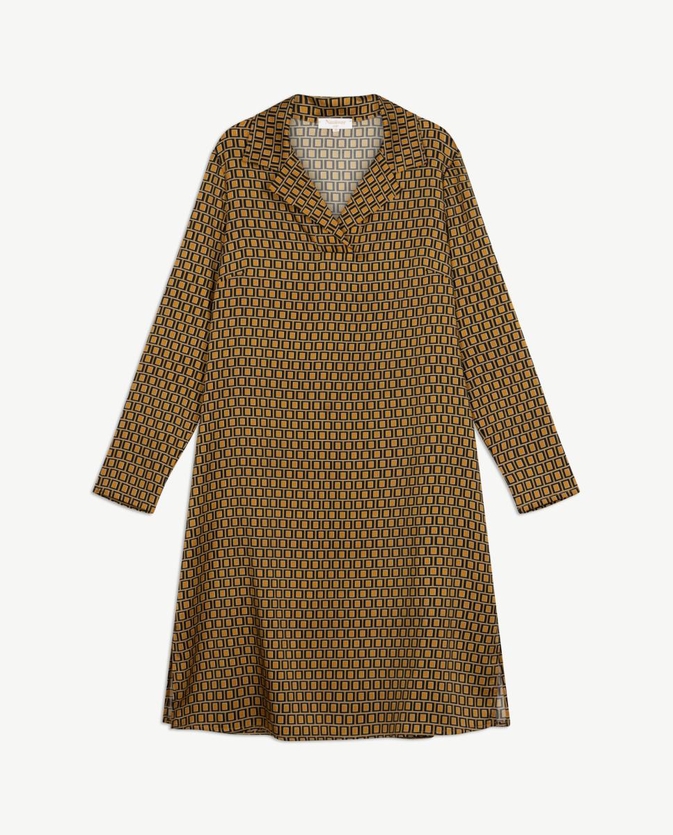 Vestido de Sarja de Cetim com Estampado Geométrico Mostarda-5