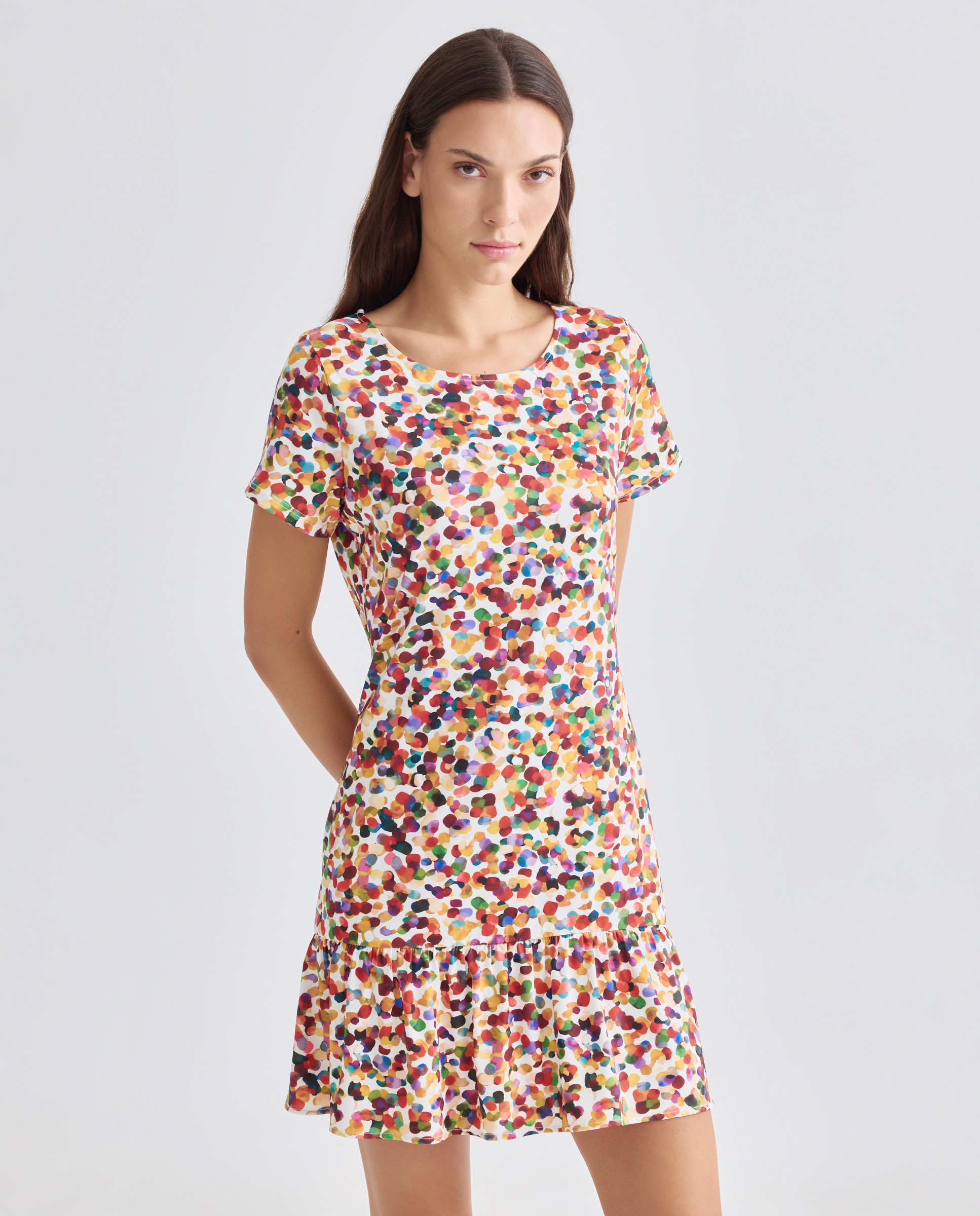 Vestido Estampado com Manga Curta Multicolor-1