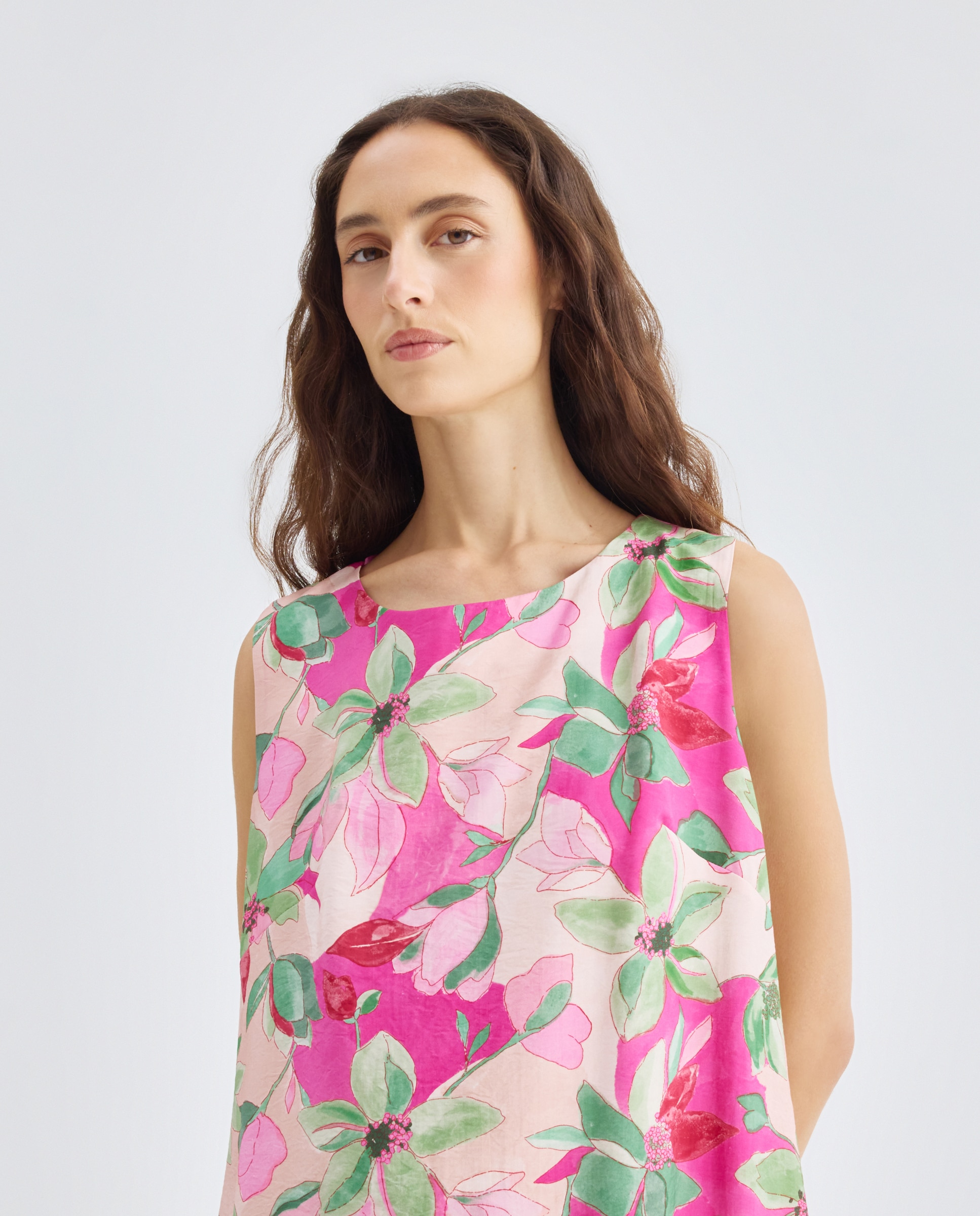 Vestido sem mangas estampado Rosa-2