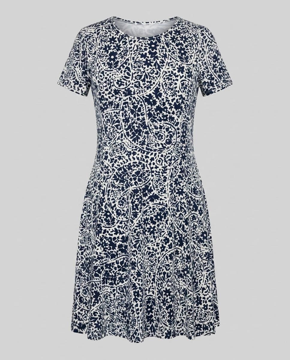 Vestido estampado com manga curta Azul-marinho-5