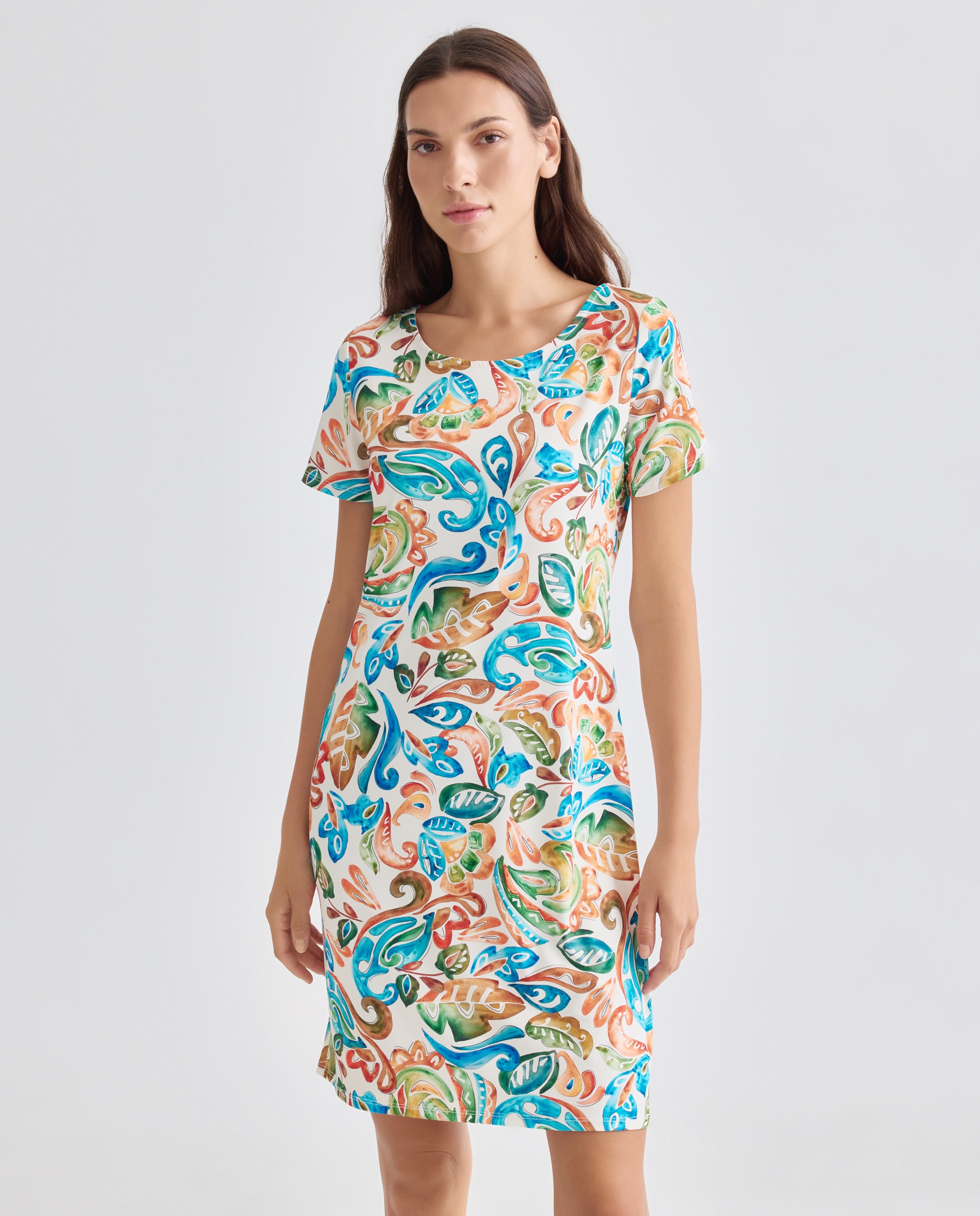 Vestido Estampado com Manga Curta Multicolor-2