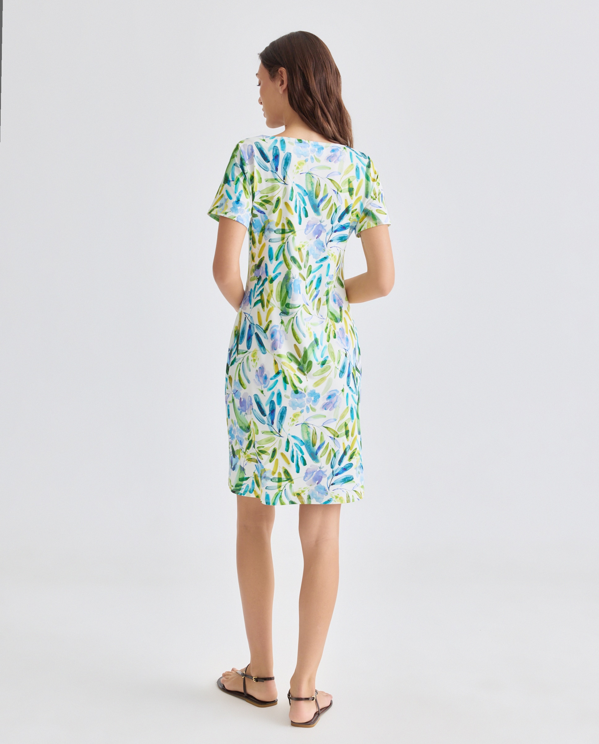 Vestido Estampado com Manga Curta Azul-3