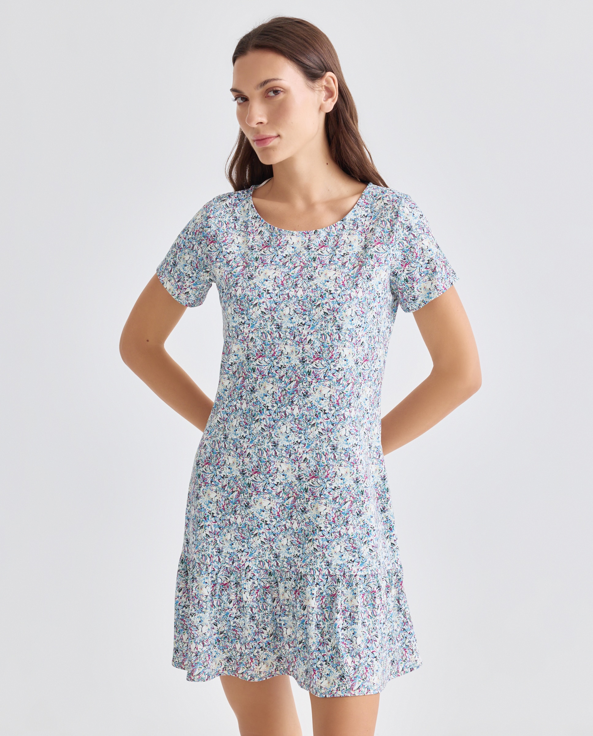 Vestido Estampado com Manga Curta Multicolor-2