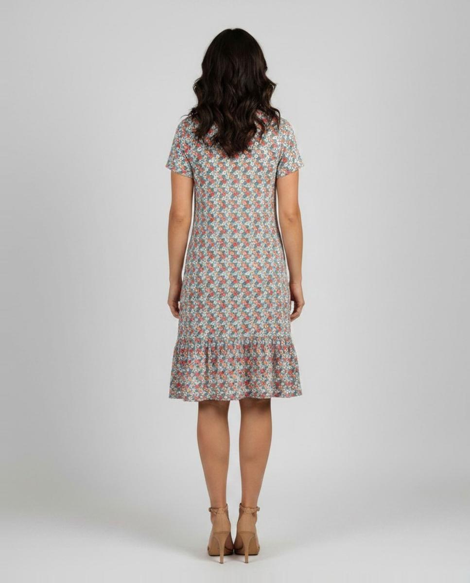 Vestido Estampado com Manga Curta Caqui-2