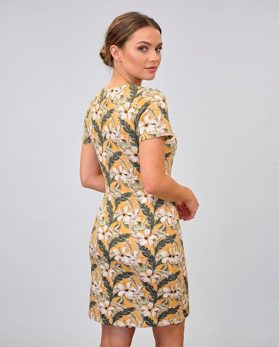 Vestido Estampado com Manga Curta Caqui-2