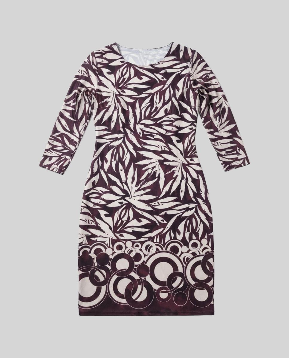Vestido Estampado com Manga Comprida Grená-4