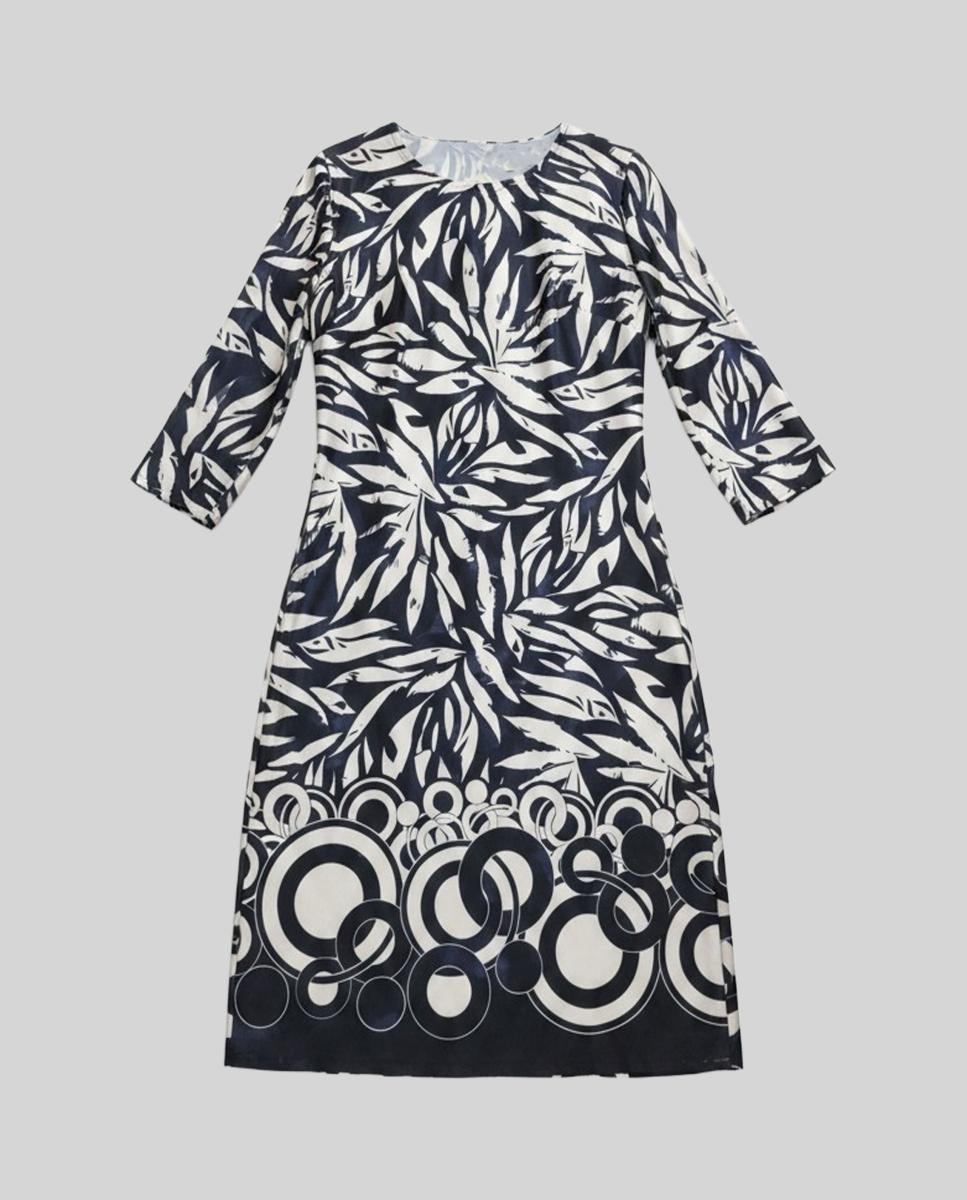Vestido Estampado com Manga Comprida Azul-marinho-4