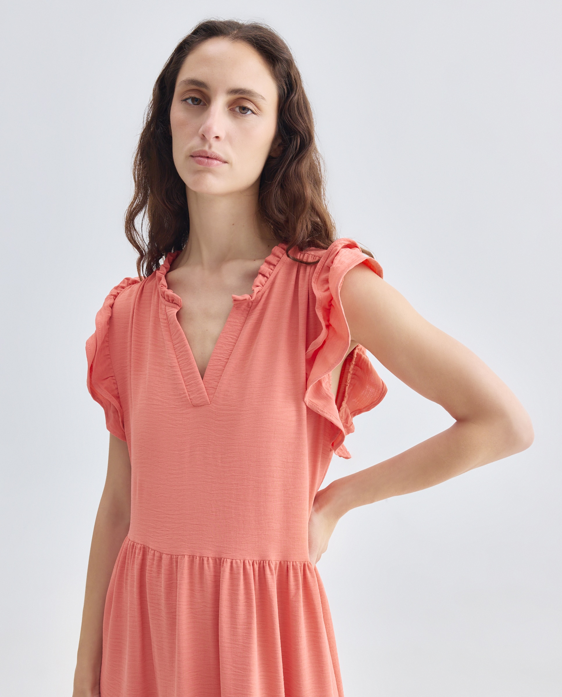 Imagen 0 de Vestido manga corta liso Naranja