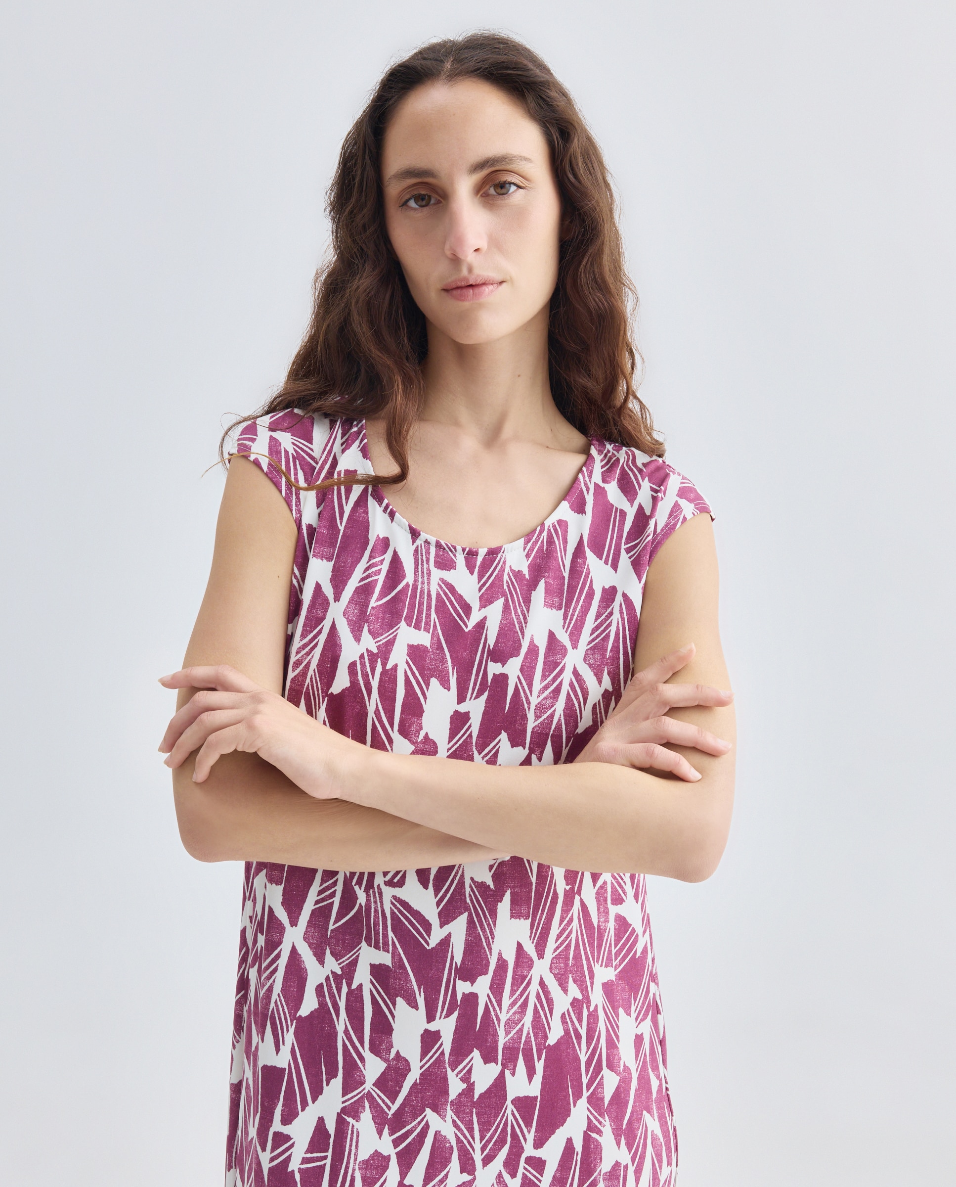Vestido estampado sem mangas Grená-2