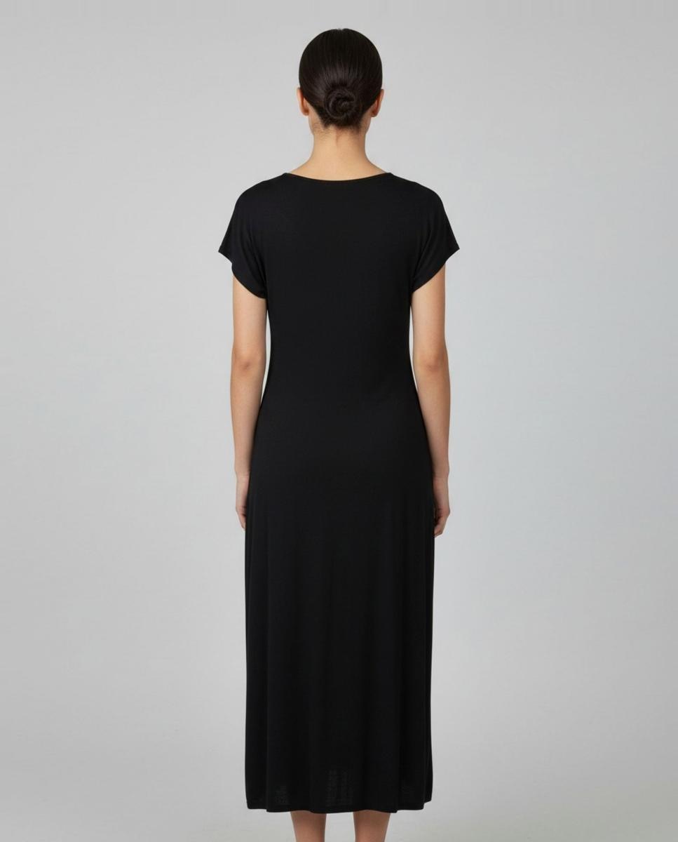 Vestido liso com manga curta Preto-2