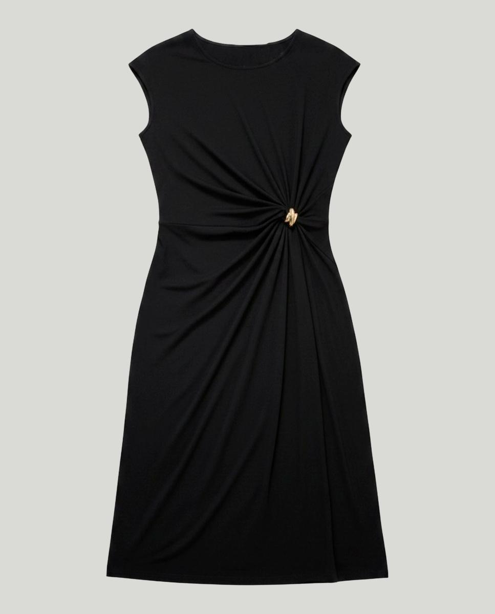 Vestido liso com manga curta Preto-3