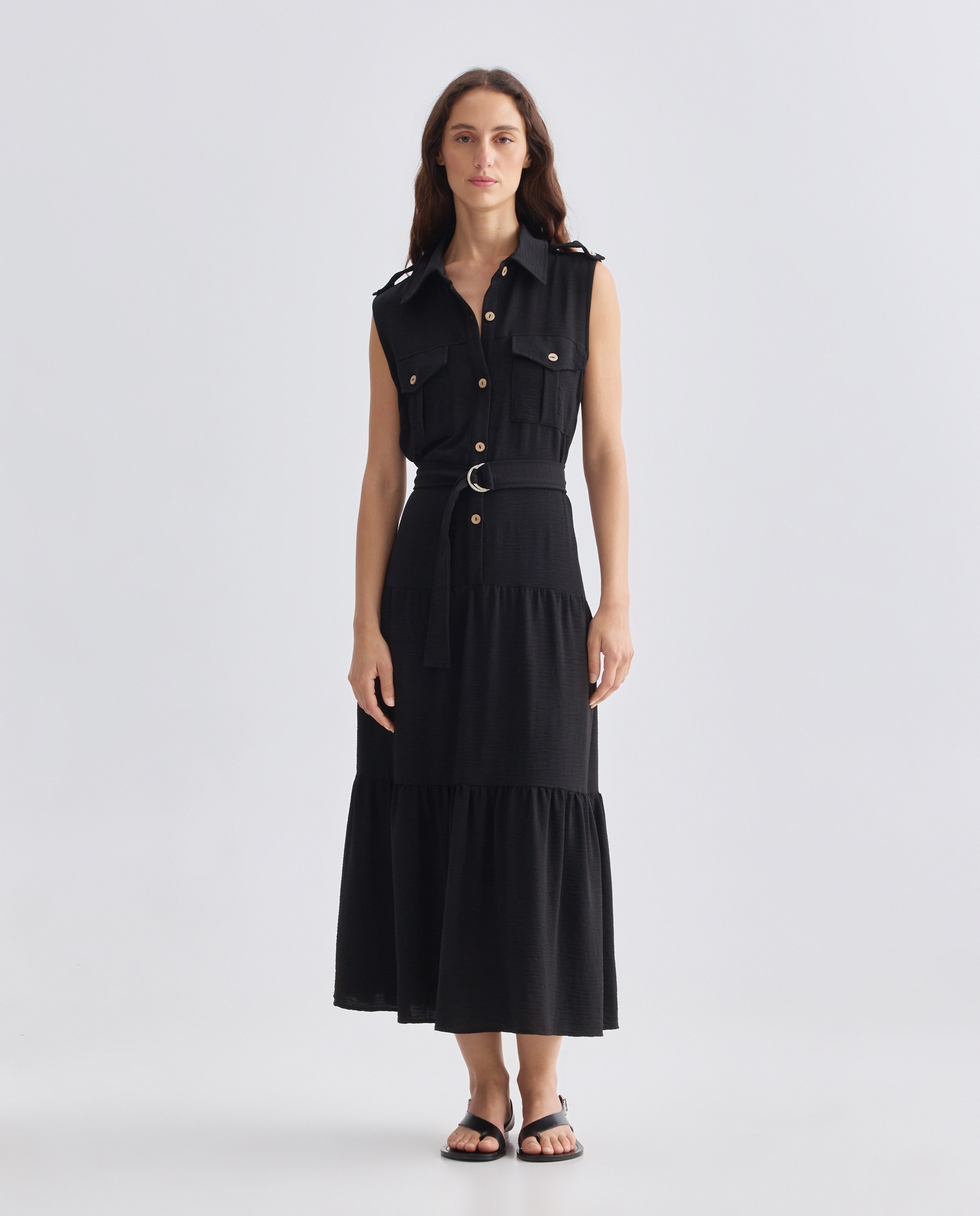 Vestido Liso sem Mangas Preto-1