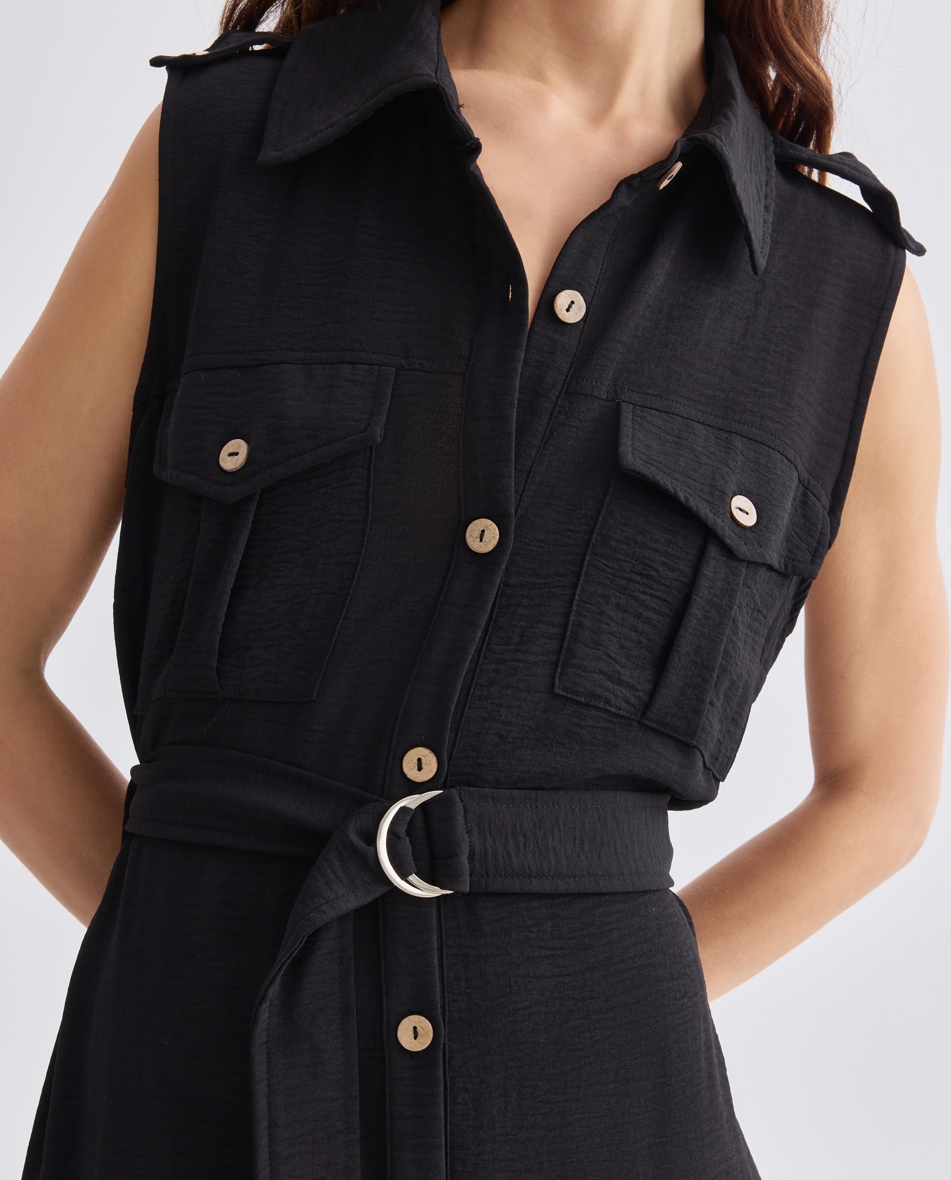 Vestido Liso sem Mangas Preto-2