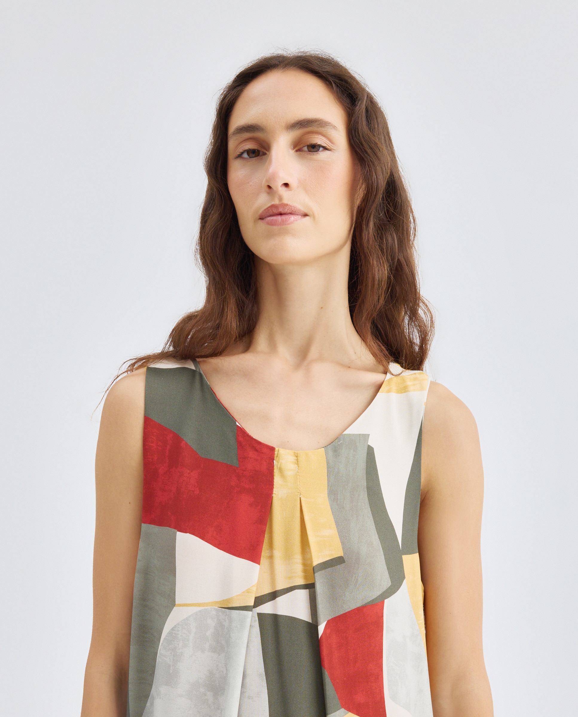 Vestido Estampado sem Mangas Caqui-2