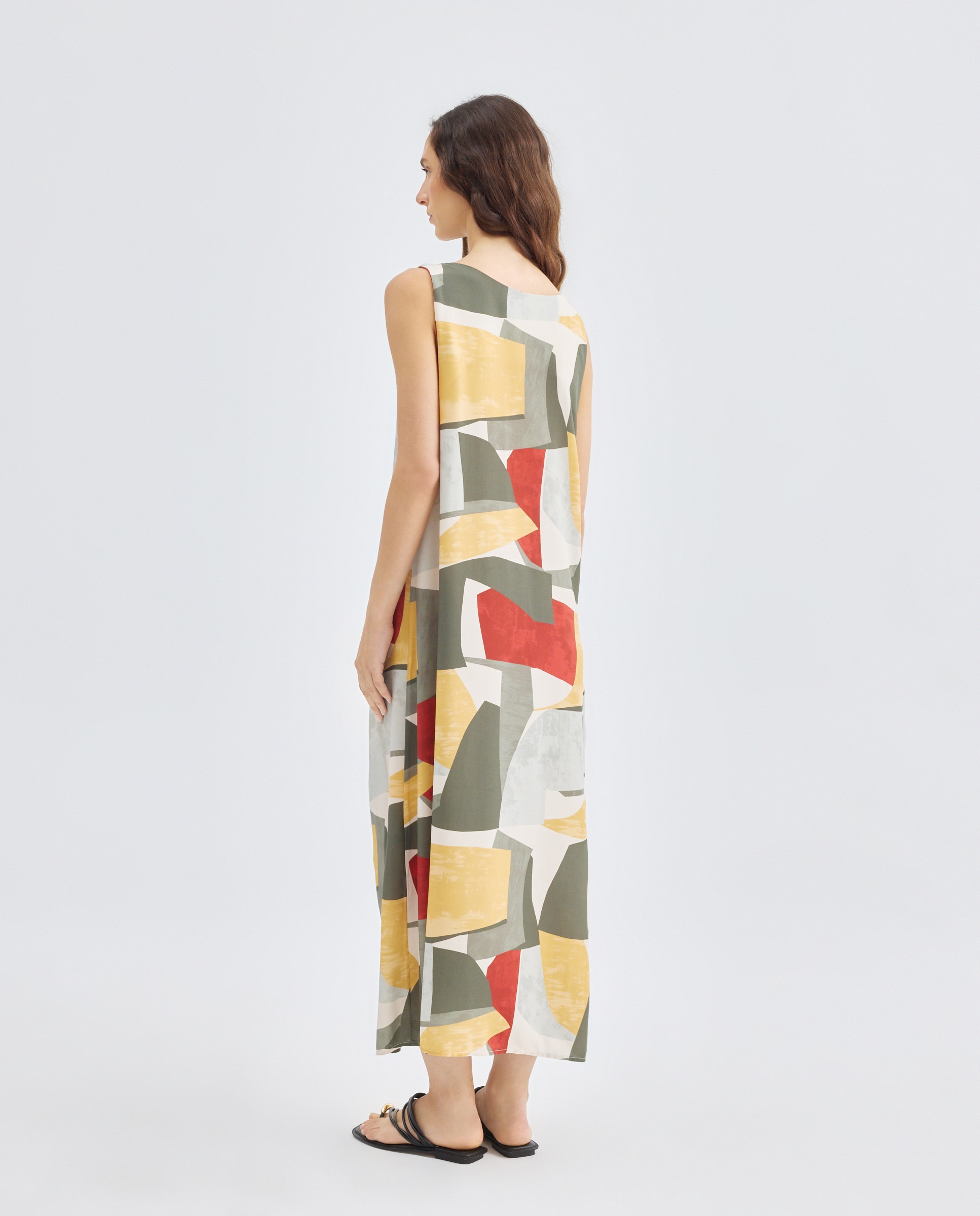 Vestido Estampado sem Mangas Caqui-3