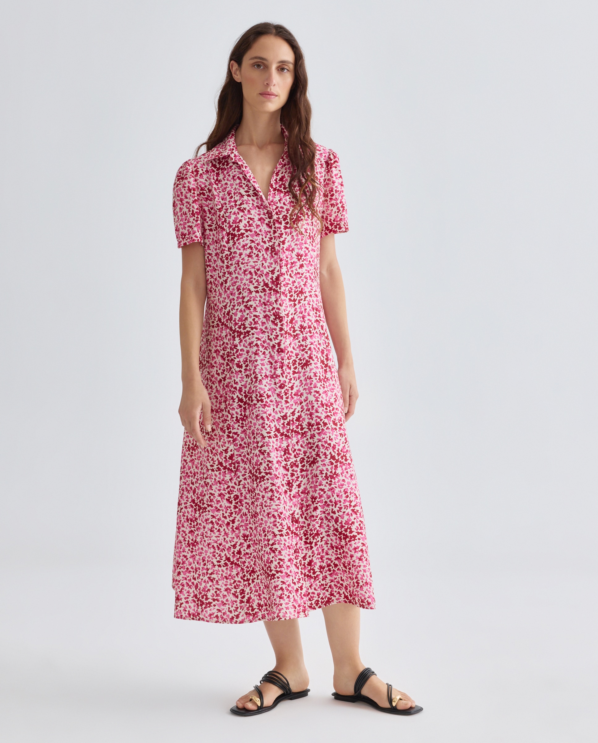 Vestido estampado de manga curta Rosa-1