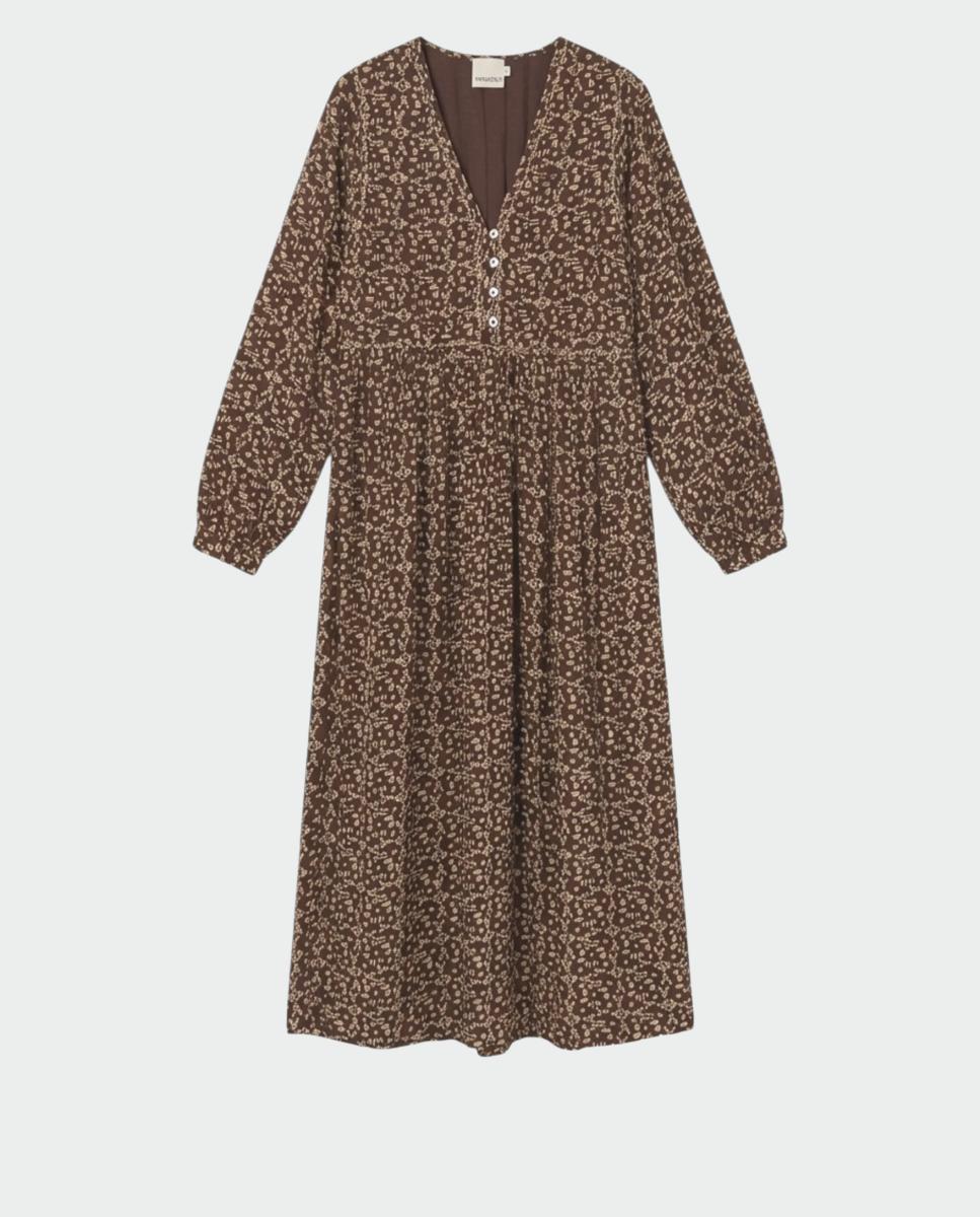 Vestido estampado étnico escote pico - Indi & Cold - Marrón oscuro Marrón oscuro-4