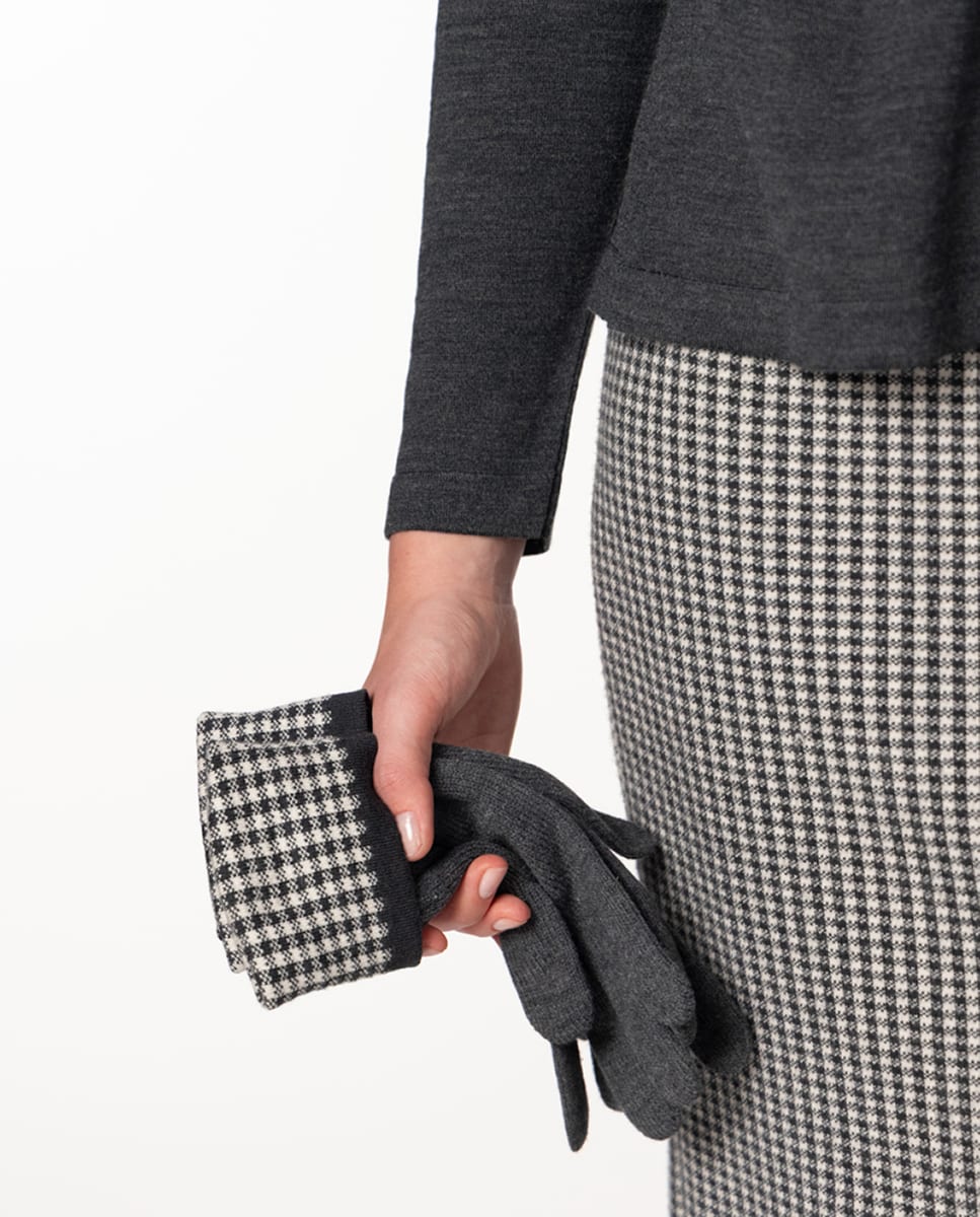 Luvas de Malha Jacquard com Vichy Cinzento-escuro-2