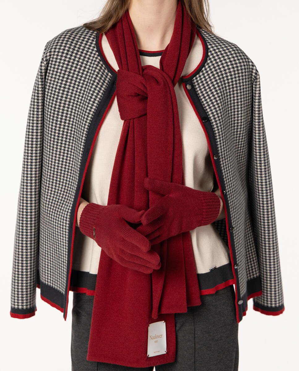 Luvas de Malha de Mistura de Lã Vermelho/Grená-2