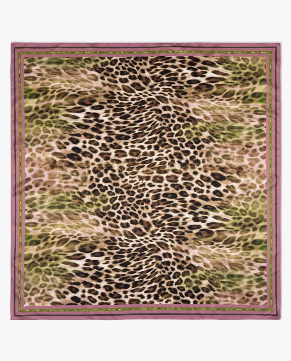 Lenço de Formato Carré Romantic com Animal Print Verde pardo-1