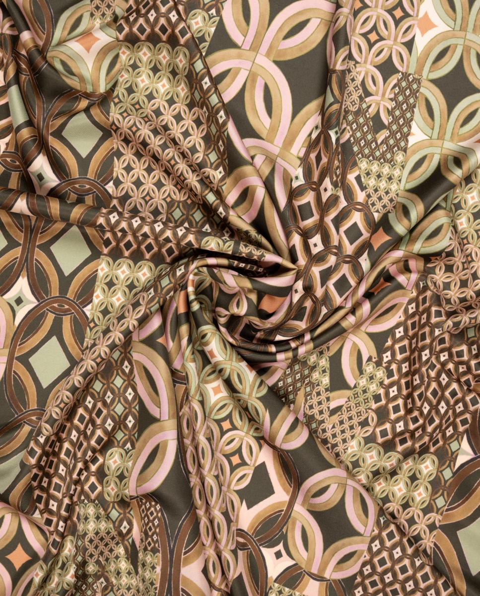 Lenço Carré com Estampado de Inspiração Equestre - Laranja Verde pardo-2